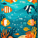 Ultra Soft Area Rug, Non Slip, Stain Resistant, Washable Area Rugs for Living Room, Bedroom, Playful Oceanic Animal Design(Blue)
