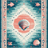 Ultra Soft Area Rug, Non Slip, Stain Resistant, Washable Area Rugs for Living Room, Bedroom, Teal Toned Beachy Charm(Blue)