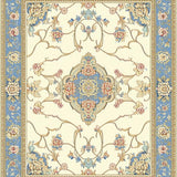Ultra Soft Area Rug, Non Slip, Stain Resistant, Washable Area Rugs for Living Room, Bedroom, Elegant Beige and Light Blue Ornate Floral Borders(Beige)