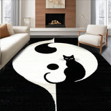 Ultra Soft Area Rug, Non Slip, Stain Resistant, Washable Area Rugs for Living Room, Bedroom, Trendy Modern Cat Circular Pattern(Black)