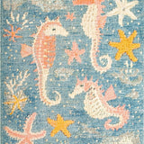 Ultra Soft Area Rug, Non Slip, Stain Resistant, Washable Area Rugs for Living Room, Bedroom, Chic Nautical Pattern Area Rug with Playful Seahorse and Starfish Accents(Blue)