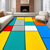 Ultra Soft Area Rug, Non Slip, Stain Resistant, Washable Area Rugs for Living Room, Bedroom, Fun Light Gray Patterned Canvas(Blue)