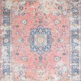 Ultra Soft Area Rug, Non Slip, Stain Resistant, Washable Area Rugs for Living Room, Bedroom, Distressed Floral Medallion Area Rug with Vintage Fade and Pastel Tones(Pink)
