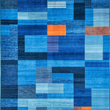 Ultra Soft Area Rug, Non Slip, Stain Resistant, Washable Area Rugs for Living Room, Bedroom, Rustic Textured Symmetrical Design(Blue)