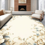 Ultra Soft Area Rug, Non Slip, Stain Resistant, Washable Area Rugs for Living Room, Bedroom, Vintage Floral Patterned with Beige Blue Blossoms and Leafy Accents(Beige)