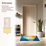 Ultra Soft Area Rug, Non Slip, Stain Resistant, Washable Area Rugs for Living Room, Bedroom, Abstract Horizon Rug with Blue Gold Ombre, Modern Geometric Linework(Blue)