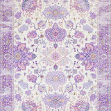 Ultra Soft Area Rug, Non Slip, Stain Resistant, Washable Area Rugs for Living Room, Bedroom, Pastel Round Flower Motif Delight(White)