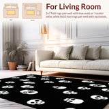 Ultra Soft Area Rug, Non Slip, Stain Resistant, Washable Area Rugs for Living Room, Bedroom, Whimsical Monochrome Skull Motif(Black)