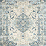 Ultra Soft Area Rug, Non Slip, Stain Resistant, Washable Area Rugs for Living Room, Bedroom, Chic Light Grey Floral Motif(Blue)