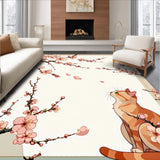 Ultra Soft Area Rug, Non Slip, Stain Resistant, Washable Area Rugs for Living Room, Bedroom, Cherry Blossom Cat Garden with Delicate Flowers and Sweet Feline Outline(Pink)