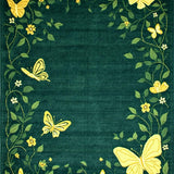 Ultra Soft Area Rug, Non Slip, Stain Resistant, Washable Area Rugs for Living Room, Bedroom, Whimsical Floral Butterfly Motif(Green)