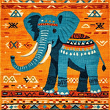 Ultra Soft Area Rug, Non Slip, Stain Resistant, Washable Area Rugs for Living Room, Bedroom, Artful Elephant Motif in Blue(Orange)