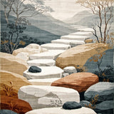 Tranquil Pebble Path Runner Featuring Neutral Abstract Stone(Beige)