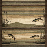 Ultra Soft Area Rug, Non Slip, Stain Resistant, Washable Area Rugs for Living Room, Bedroom, Earthy Tones with Fishing Motif(Brown)