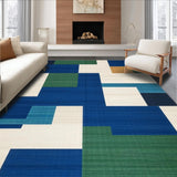 Elegant Blue Green and Beige Abstract Plaid with Irregular Grid Lines(Blue)