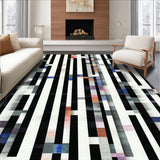 Ultra Soft Area Rug, Non Slip, Stain Resistant, Washable Area Rugs for Living Room, Bedroom, Heritage Pinstripe Rug Sleek Lines Dynamic Rhythm Modern Graphic Accent Pattern(Black)