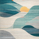 Ultra Soft Area Rug, Non Slip, Stain Resistant, Washable Area Rugs for Living Room, Bedroom, Abstract Turtle and Wave Surfboard Rug With Oceanic Teal and Orange Tones(Blue)