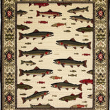 Ultra Soft Area Rug, Non Slip, Stain Resistant, Washable Area Rugs for Living Room, Bedroom, Charming Hand-Printed Trout Design(Beige)