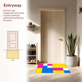 Ultra Soft Area Rug, Non Slip, Stain Resistant, Washable Area Rugs for Living Room, Bedroom, Chic Colorful Lattice Composition(Yellow)