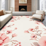 Ultra Soft Area Rug, Non Slip, Stain Resistant, Washable Area Rugs for Living Room, Bedroom, Vibrant Shabby Chic Bloom Motif(Ivory)