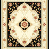 Black and Beige Oriental with Intricate Medallion Scrollwork(Beige)