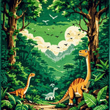Playful Jurassic Scene Motif(Green)