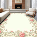 Ultra Soft Area Rug, Non Slip, Stain Resistant, Washable Area Rugs for Living Room, Bedroom, Chic Kitchen with Intricate Floral Borders(Beige)