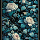 Chic Black Floral Fusion(Blue)