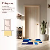 Ultra Soft Area Rug, Non Slip, Stain Resistant, Washable Area Rugs for Living Room, Bedroom, Bold Blue and Beige Geometric Shapes Area for Contemporary Decor(Blue)