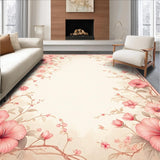 Ultra Soft Area Rug, Non Slip, Stain Resistant, Washable Area Rugs for Living Room, Bedroom, Elegant Floral Beige Area With Vintage Pink Botanical Motifs(Beige)