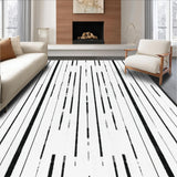 Ultra Soft Area Rug, Non Slip, Stain Resistant, Washable Area Rugs for Living Room, Bedroom, Front Porch Mat: Contrast Line Design Woven Floor Art(Black)