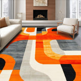 Ultra Soft Area Rug, Non Slip, Stain Resistant, Washable Area Rugs for Living Room, Bedroom, Retro Vibrant Abstract Curves(Orange)