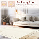 Bordered Accent Area Modern Low Pile Beige(Beige)