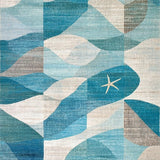Ultra Soft Area Rug, Non Slip, Stain Resistant, Washable Area Rugs for Living Room, Bedroom, Modern Beach Vibes Area Rug with Graphic Starfish and Rippled Water Motif(Blue)