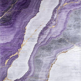 Ultra Soft Area Rug, Non Slip, Stain Resistant, Washable Area Rugs for Living Room, Bedroom, Contemporary Stone Rug Purple Veins on Grey Marble Inspired(Purple)