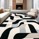 Ultra Soft Area Rug, Non Slip, Stain Resistant, Washable Area Rugs for Living Room, Bedroom, Contemporary Geometric Arc Stylish Black Cream Patterned Area(Black)