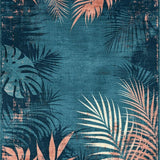 Ultra Soft Area Rug, Non Slip, Stain Resistant, Washable Area Rugs for Living Room, Bedroom, Rustic Vibrant Jungle Motif(Blue)