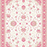 Floral White Area with Gentle Pink and Beige Traditional Motifs(White)