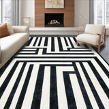 Ultra Soft Area Rug, Non Slip, Stain Resistant, Washable Area Rugs for Living Room, Bedroom, Boho-Inspired Contrast Stripe Rug With Handcrafted Appearance(Black)