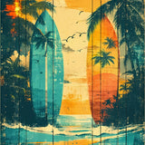 Ultra Soft Area Rug, Non Slip, Stain Resistant, Washable Area Rugs for Living Room, Bedroom, Rustic Summer Surfboard Bath Rug with Palm Tree Artwork on Weathered Wood(Blue)
