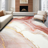 Ultra Soft Area Rug, Non Slip, Stain Resistant, Washable Area Rugs for Living Room, Bedroom, Sophisticated Pink and Beige Abstract Area with Fluid Marble Vein Motif(Red)