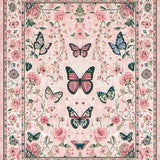 Ultra Soft Area Rug, Non Slip, Stain Resistant, Washable Area Rugs for Living Room, Bedroom, Charming Insect Floral Harmony(Pink)