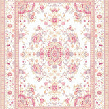 Ultra Soft Area Rug, Non Slip, Stain Resistant, Washable Area Rugs for Living Room, Bedroom, Charming Floral Area with Delicate Peach and Lavender Accents(White)