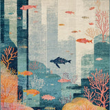 Ultra Soft Area Rug, Non Slip, Stain Resistant, Washable Area Rugs for Living Room, Bedroom, Aquatic Sanctuary Decorative Rug With Marine Life Illustrations(Gray)