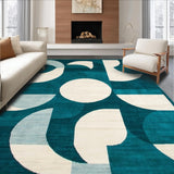 Ultra Soft Area Rug, Non Slip, Stain Resistant, Washable Area Rugs for Living Room, Bedroom, Chic Geometric Area with Teal and Cream Overlapping Shapes(Blue)