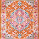 Ultra Soft Area Rug, Non Slip, Stain Resistant, Washable Area Rugs for Living Room, Bedroom, Bright Medallion Design with Cozy Feel(Orange)