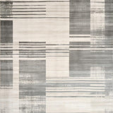 Contemporary Striped Runner with Distressed Beige and Slate Abstract Lines(Gray)