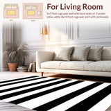 Ultra Soft Area Rug, Non Slip, Stain Resistant, Washable Area Rugs for Living Room, Bedroom, Modern Stripe Symphony Rug Black & White Geometric Floor Covering(Black)