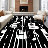 Ultra Soft Area Rug, Non Slip, Stain Resistant, Washable Area Rugs for Living Room, Bedroom, Acoustic Guitar and Piano Keys Area Rug for Music Lovers(Black)