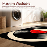 Ultra Soft Area Rug, Non Slip, Stain Resistant, Washable Area Rugs for Living Room, Bedroom, Retro-Inspired Circular Music Motif(Black)